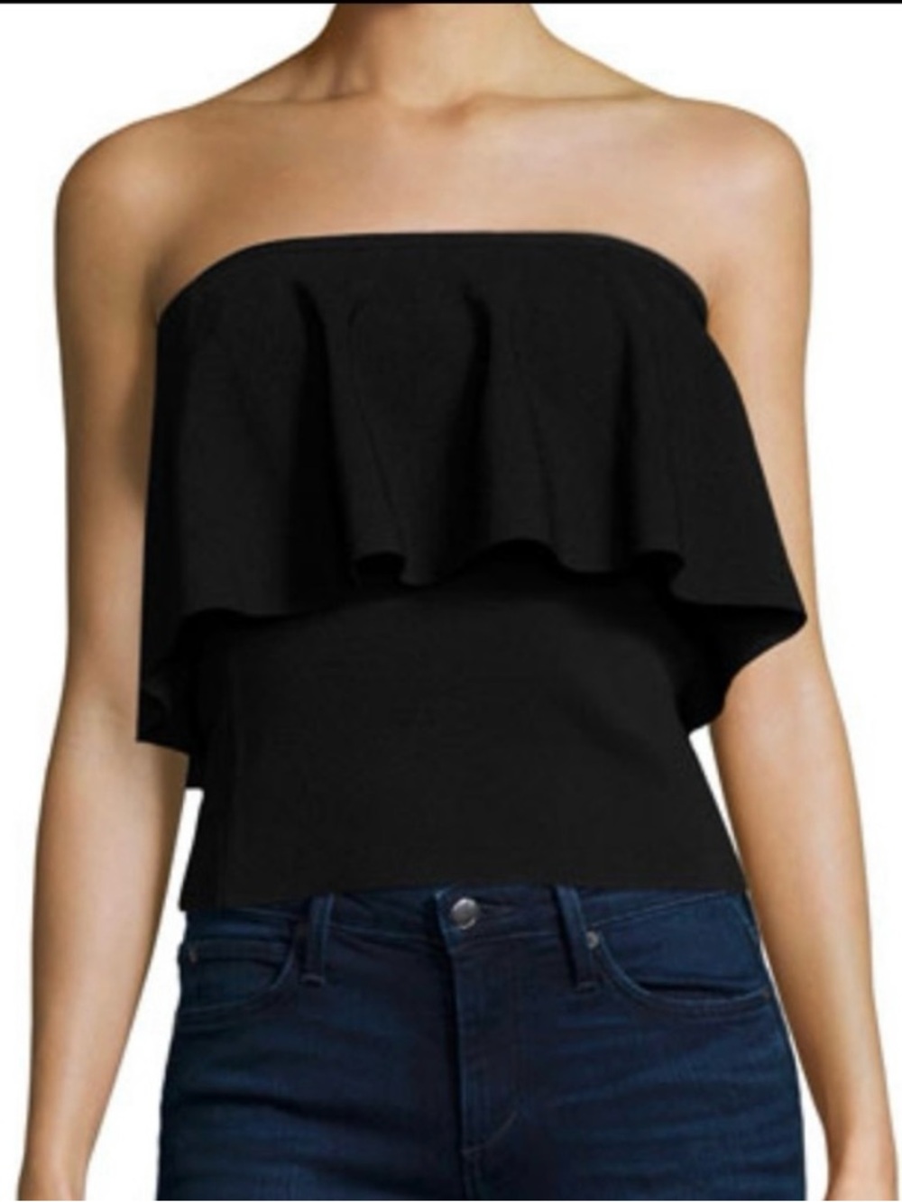Milly Strapless Flounce Top in Black